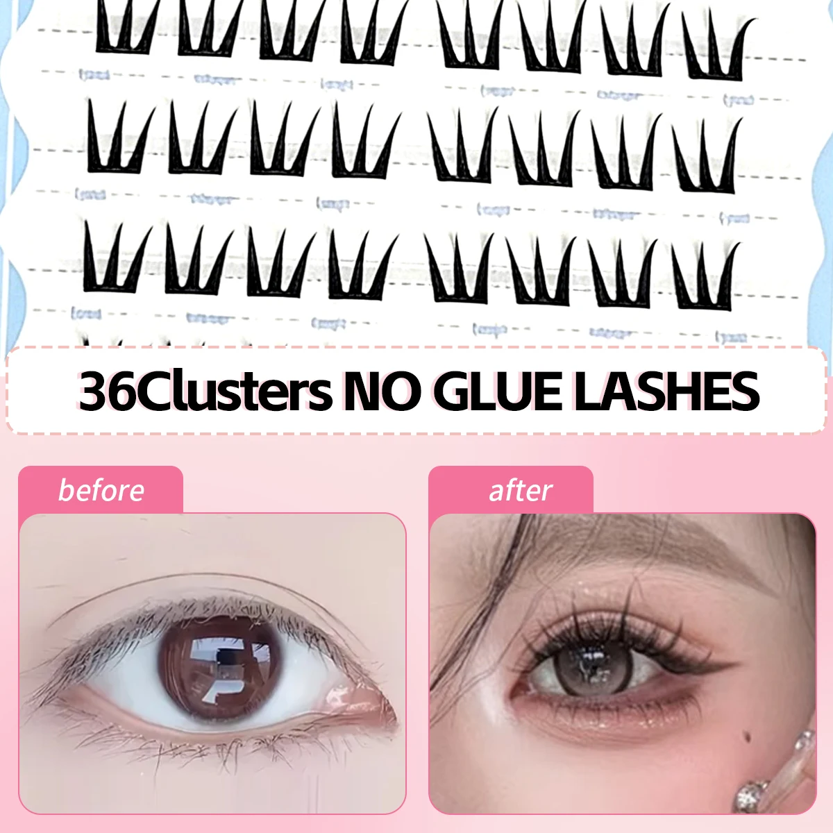 Natürliche Wimperncluster, selbstklebende Wimpern, ultradünn, Zero-Touch-Kunstwimpern, kein Kleber für Anfänger