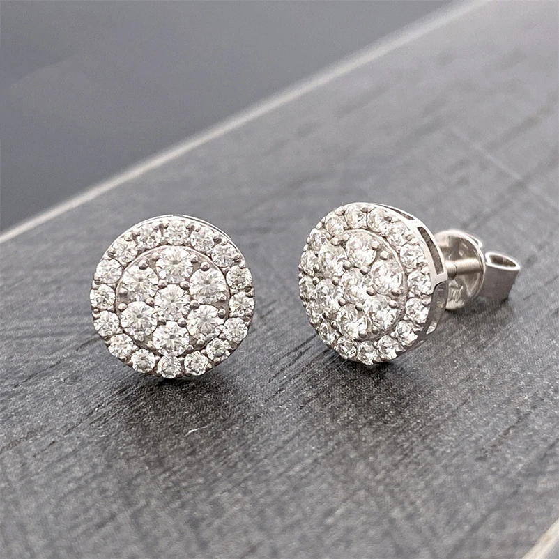 10k White Gold Moissanite Earrings Screwback Iced Out D Color Moissanite Diamond Halo Stud Earrings Women Pass Tester Gift