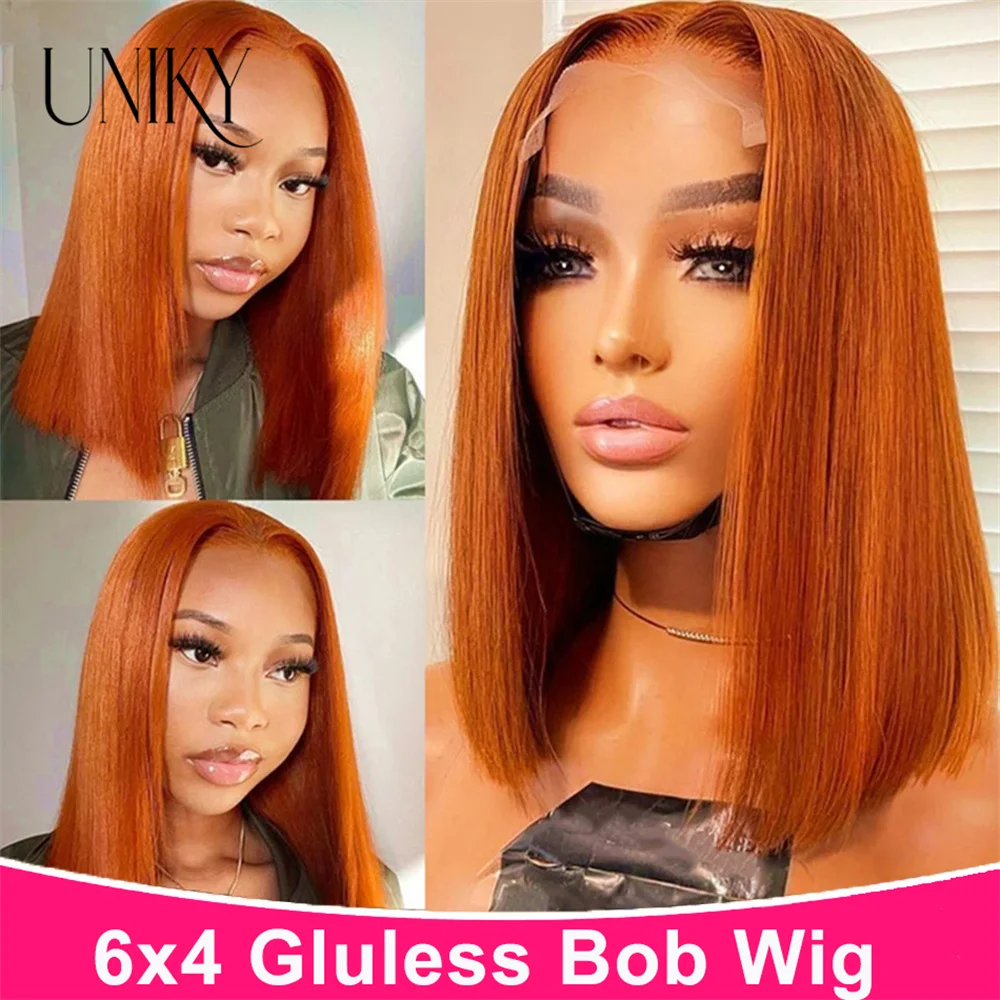 

Wear And Go 13x4 Lace Bob Wig Ginger Orange 180% Density Straight Lace Front Human Hair Wigs Bone Straight Glueless Lace Bob Wig