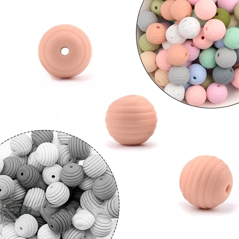 LOFCA Silikon-Bienenstockperlen, 20 Stück, 15 mm, Baby-Beißperlen, BPA, rund, Lebensmittelqualität, Spiralperlen, Baby, 4–6 Monate, Babyparty-Geschenke