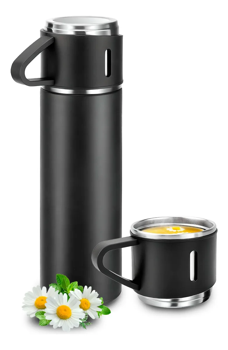 ترمس 500 مل هدية شرب ترمس زجاجي مع 2 كوب