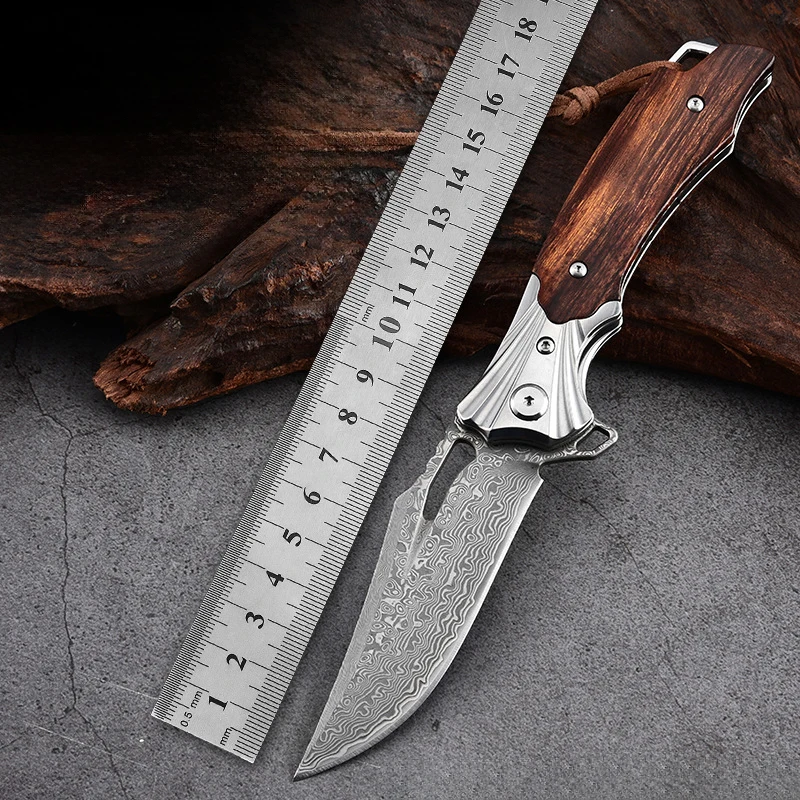 

Stainless Steel Blade Wood Handle Folding Blade Knife Folding EDC Tool Outdoor Camping Survival Utility Knife Peeling