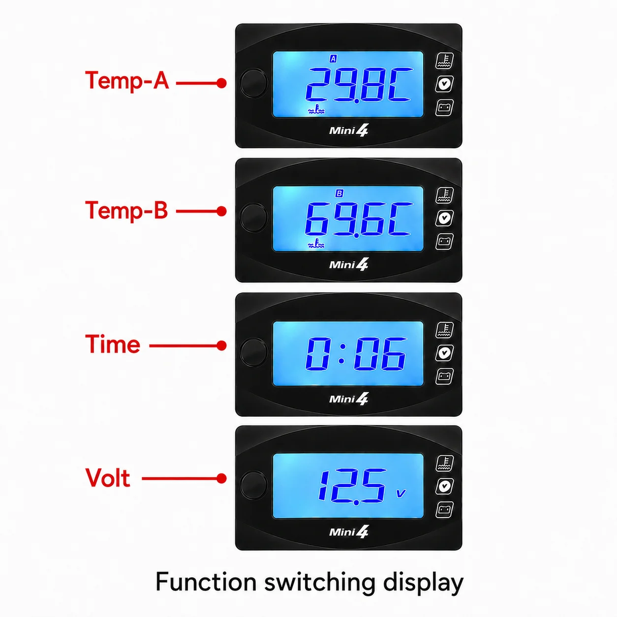 Motorcycle Digital Temperature Gauge Mini4 LCD Meter with Engine Cylinder Head & Water Temp Sensors, Universal 12V Display Kit ﻿