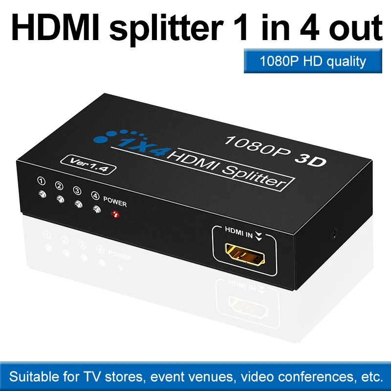 HDMI Splitter 1 in 4 Out 4K Metal HD-MI Switcher Box Supports 3D 4K 30Hz Full Ultra HD 1080P for Xbox PS3/4 PS5 Switch