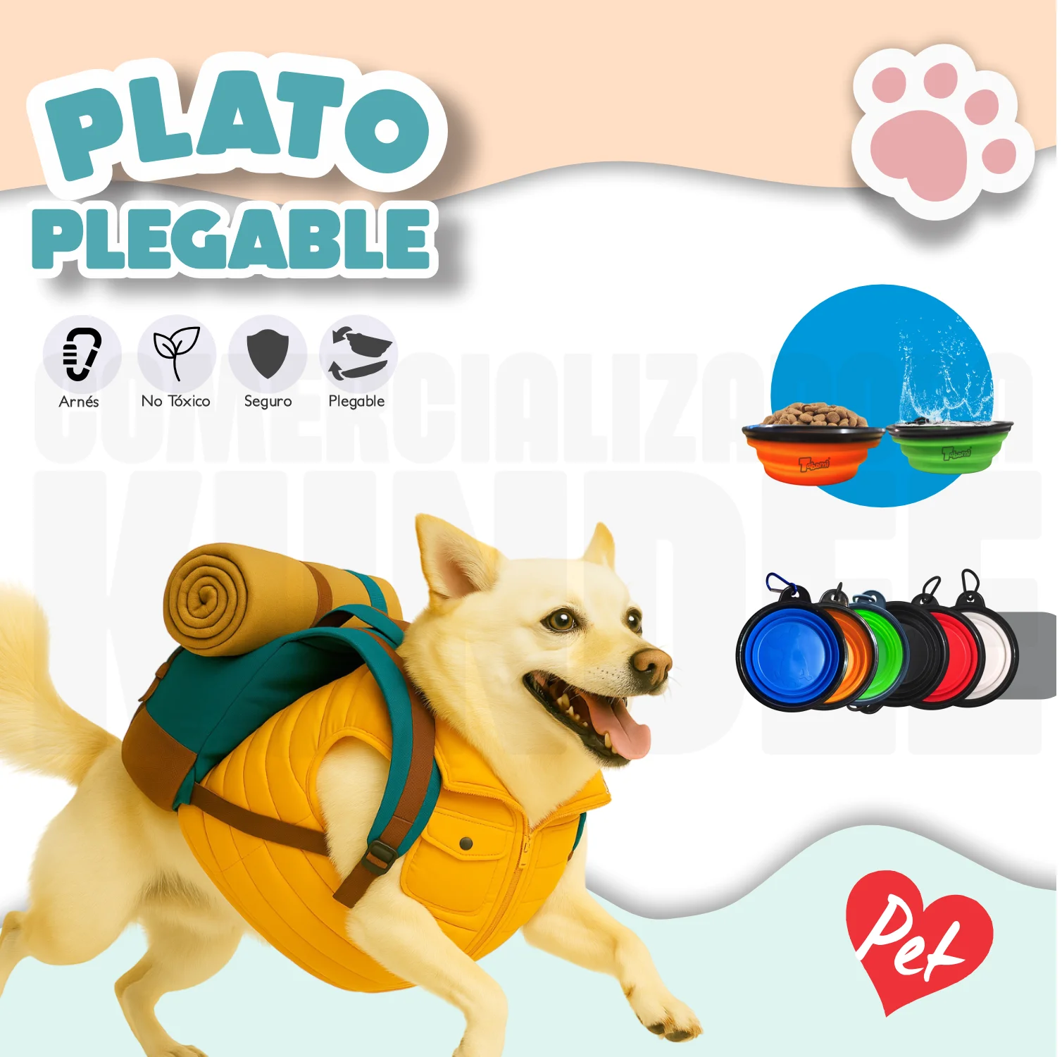 طبق الحيوانات الأليفة المحمول القابل للطي