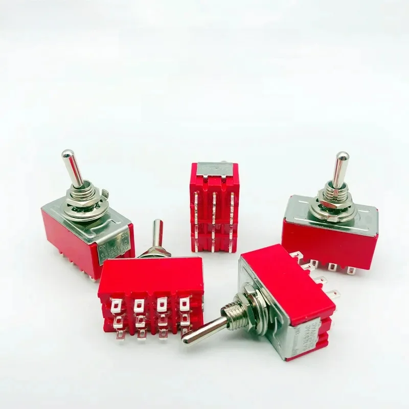 1 szt., 12 pinów, przełączniki dwupozycyjne, czerwone, 2/3 pozycje, mini przełączniki dwupozycyjne DPDT ON-ON, 6A/125V-2A/250V AC, MTS-402, przełącznik przyciskowy — zdjęcie 2