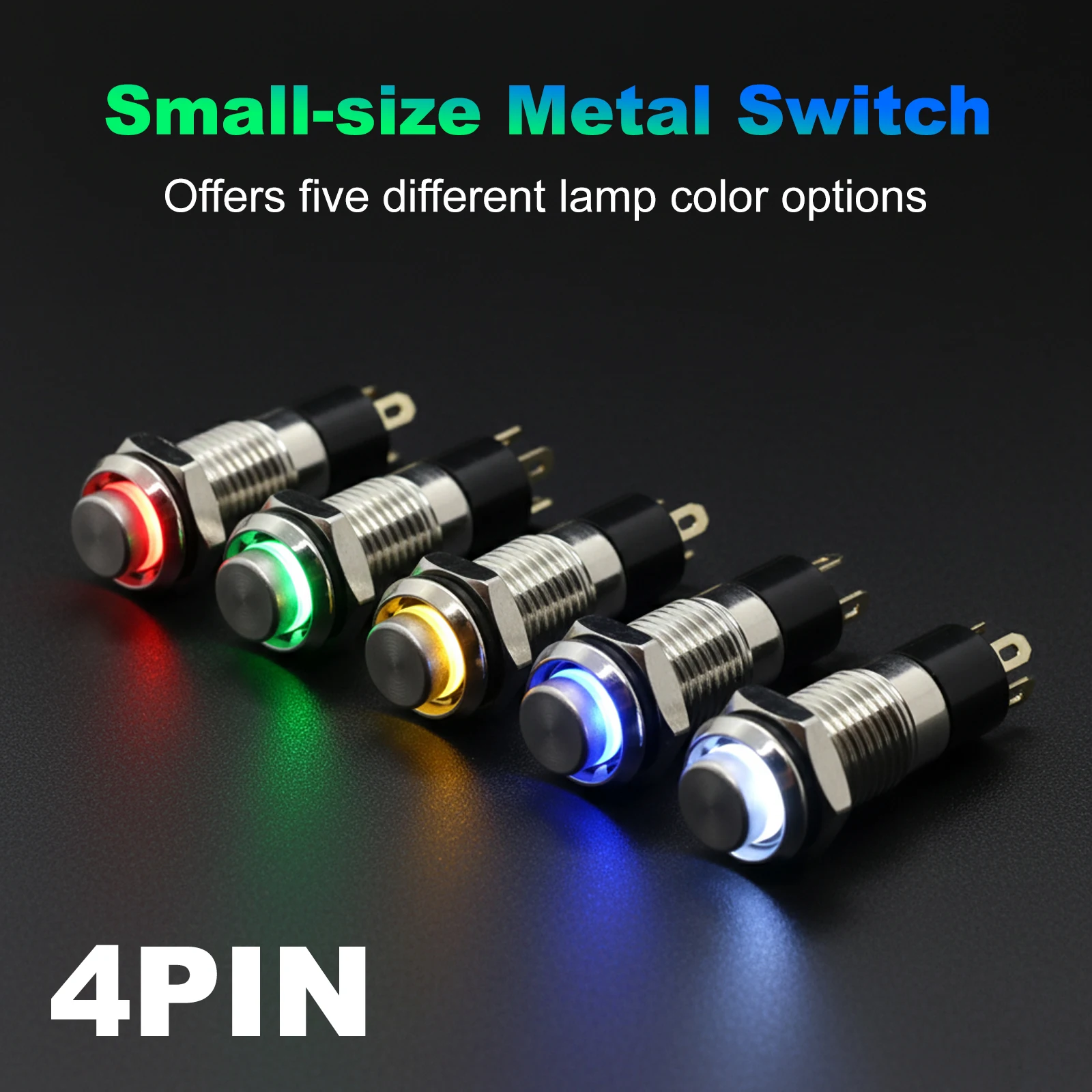 

FILN 8MM High Head Metal Momentary Push Button Switch - 3V LED Illuminated, Waterproof, Auto Reset