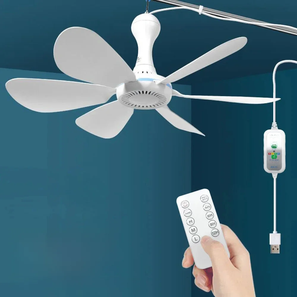 USB-Ventilator, leiser Deckenventilator mit 6 Flügeln, 4-Gang-Hängeventilator für Camping, Bett, Camping, Outdoor, hängende Camper-Zelte