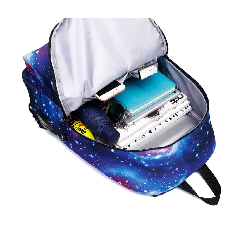 Canvas School Backpack Galaxy Star Universe Girls Bags USB Charging Teen Boys Travel Daypack Mochila Feminina Back To School