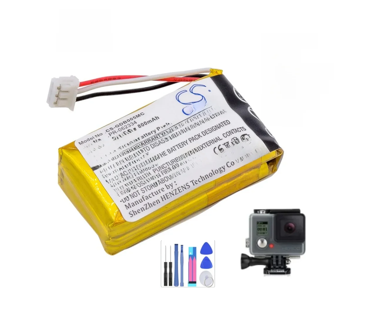 Camera Battery For Gopro PR-062334 Hero HWBL1 CHDHA-301 Plus + Capacity 800mAh / 2.96Wh Color Black Volts  3.70V Type Li-Polymer