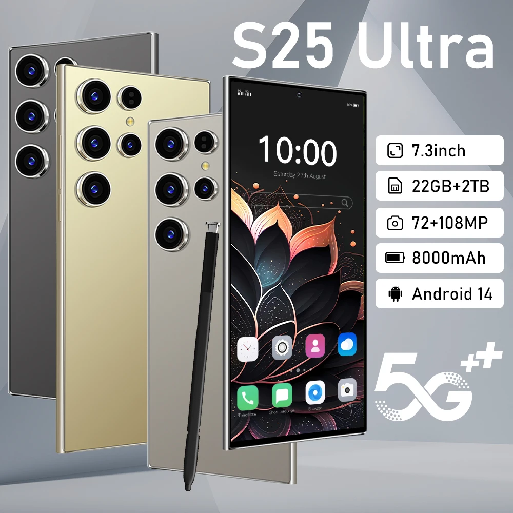 

2025 HOT S25 Ultra 7.3inch HD Global Edition Original Smart Dual Card 8000mAh Battery Facial Recognition Function