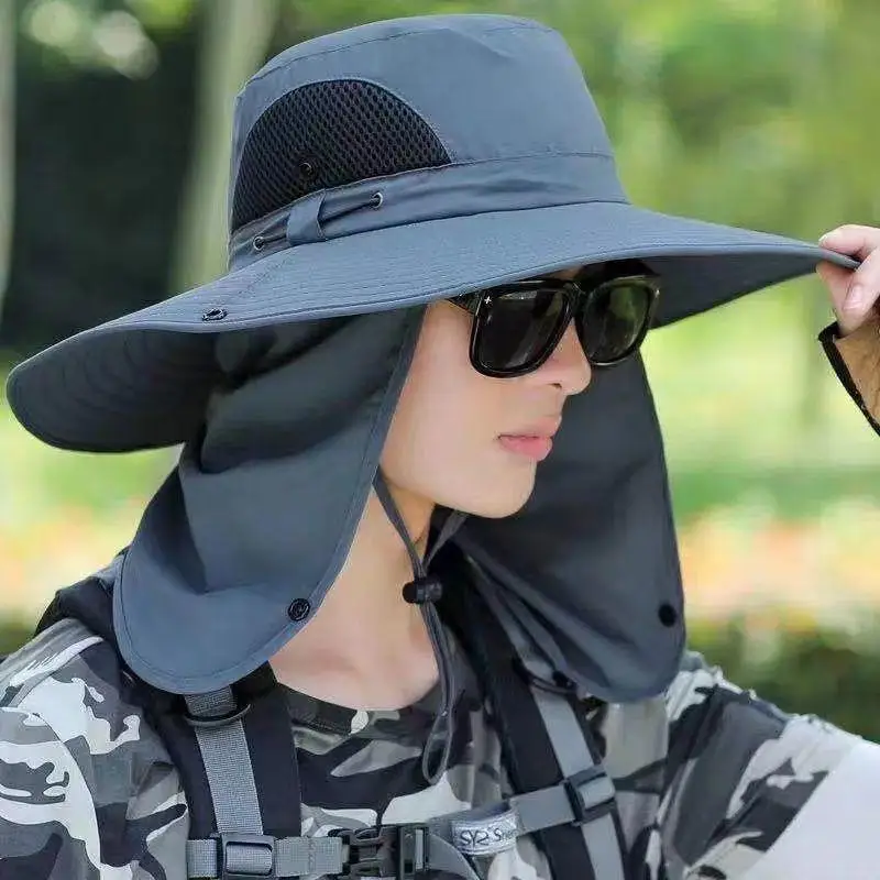 

Multifunctional Outdoor Hat, 3-Piece Sun Protection Set, Men's Face & Neck Cover Hiking Cap, Detachable Mask, UV Protection Quic