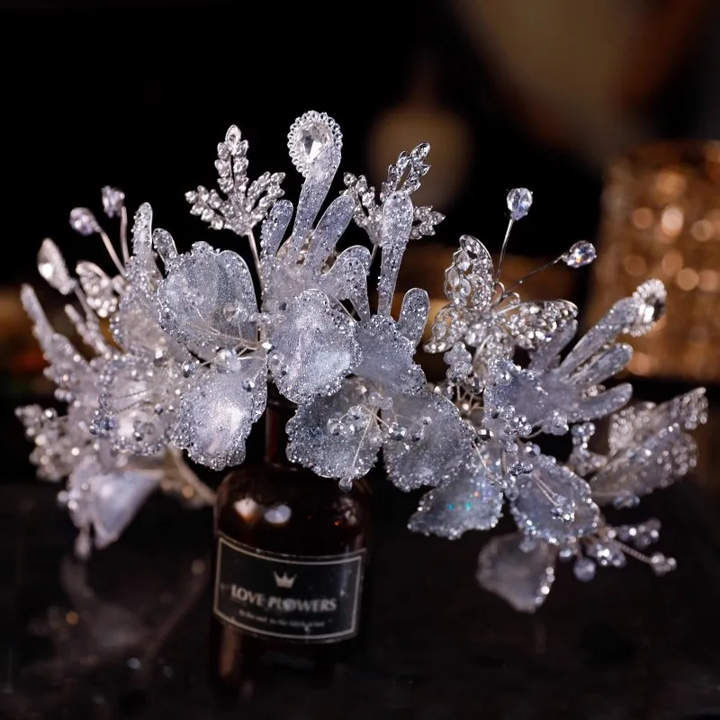 رباط شعر على شكل فراشة مطرز يدويًا للنساء، إكسسوار تاج الزفاف عالي الجودة، مجوهرات ربطة شعر الزفاف