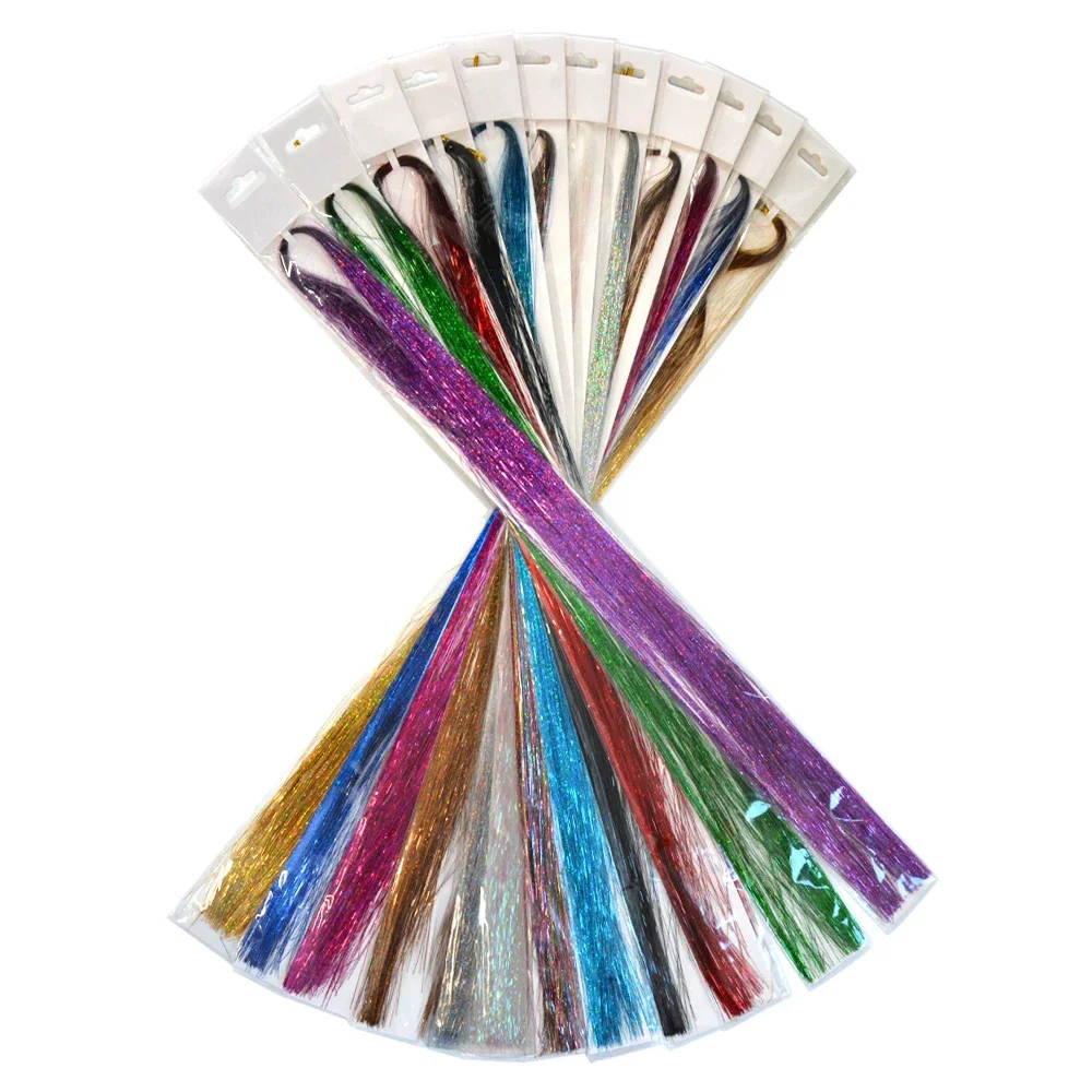 Guirlandes de cheveux brillantes de 47 pouces, 200 brins/paquet, outil d'extensions de cheveux à paillettes scintillantes pour tresser, accessoires de cheveux pour femmes et filles