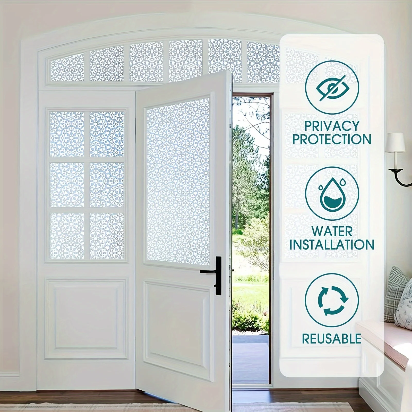 Privacy Snowflake Pattern Window Film Roll Heat Block Anti Glare UV Block Sun Block Static Cling No Glue for Home Office Holiday