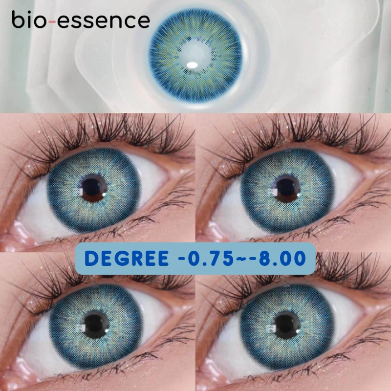 Bio-essence 1Pair Myopia Lenses Color Contact Lenses for Eyes Lenses With Diopters Prescription Fashion Lenses Blue Eye Lenses