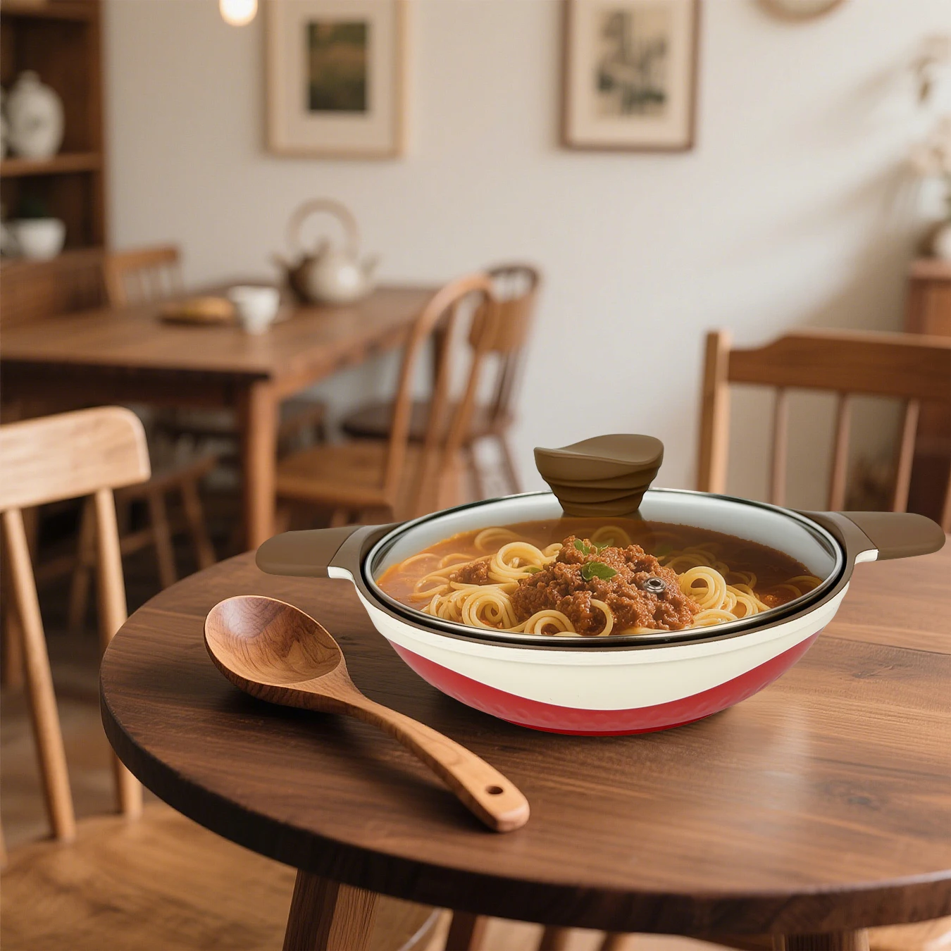 

Nonstick Deep Saute Pan with Lid,Steak Soup Cooking Pot with Double Handle, Household Kitchen Cookware for All Stoves