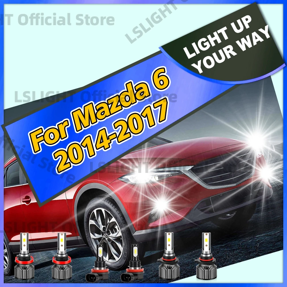 2/6x 6000K CSP 3570 Headlamp 12V Auto Fog Lamps For Mazda 6 Mazda6 2014 2015 2016 2017 LED High Low Beam 20000LM Car Headlights