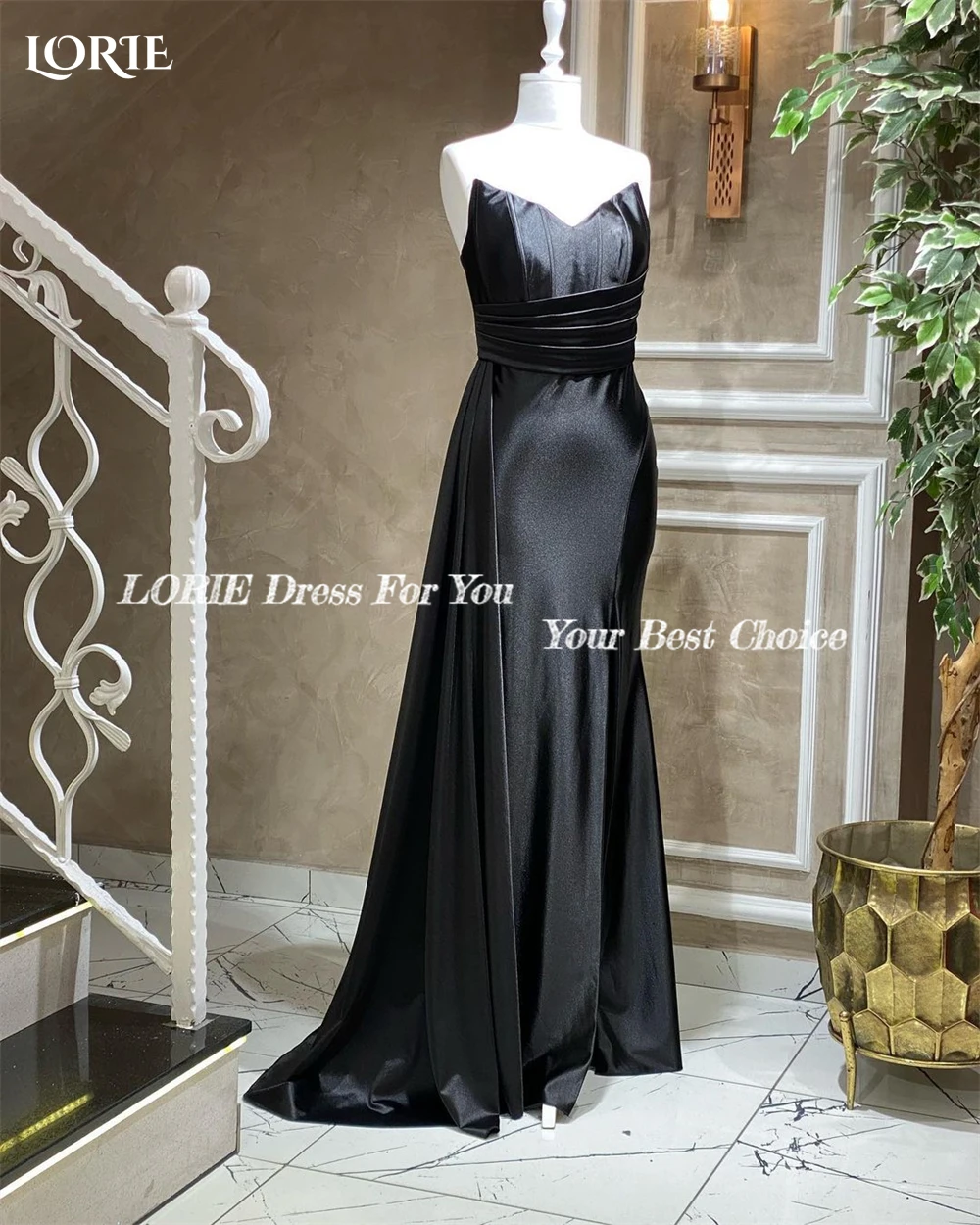 LORIE Elegant Shiny Mermaid Evening Dresses สำหรับงานแต่งงานปิดไหล่ V คอจีบชุดซาติน Saudi Arabia Gowns