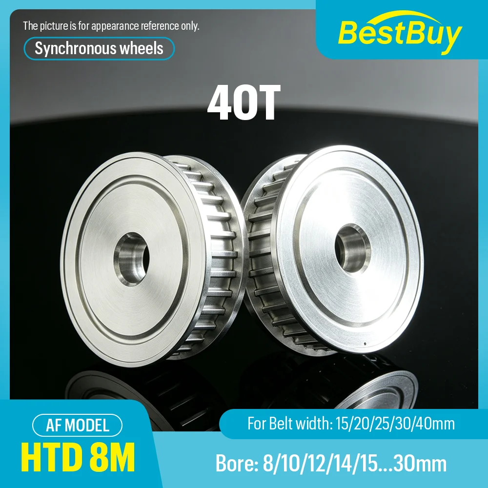 HTD 8M Timing Pulley 40T, Bore 8-30mm, Fits 15/20/25/30/40mm HTD 8M Synchronous Belt, Precision Mechanical Drive Parts