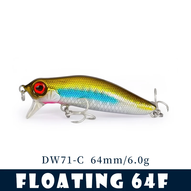 TSURINOYA 64F Ondiepe Runner Drijvende Minnow DW71 64mm 6.0g Riviervissen Ajiing Game Vissen Lokken Wobbler Kunststoffen Nep Aas