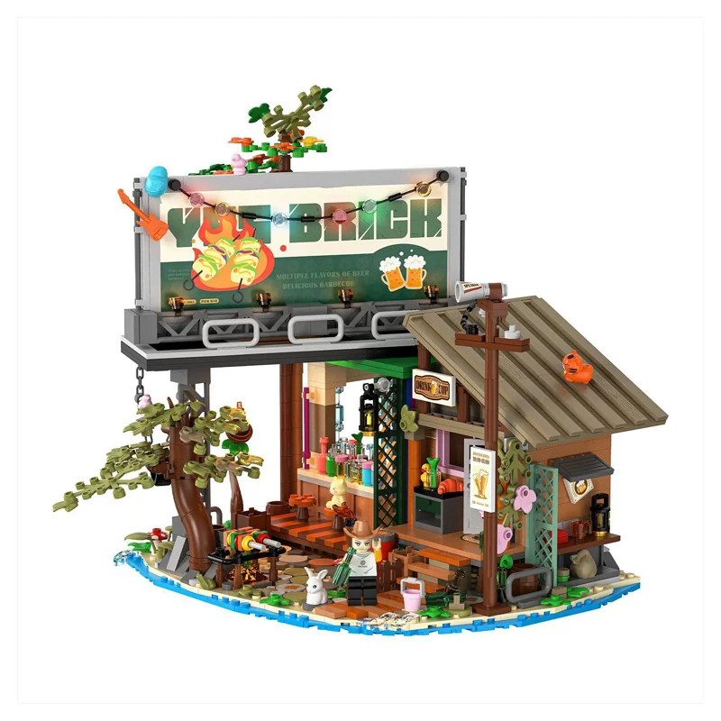 مدينة شارع عرض سلسلة قفص الاتهام بار الغابات منزل خشبي الرصيف بار اللبنات مع ضوء البناء الطوب لعبة هدية للكبار