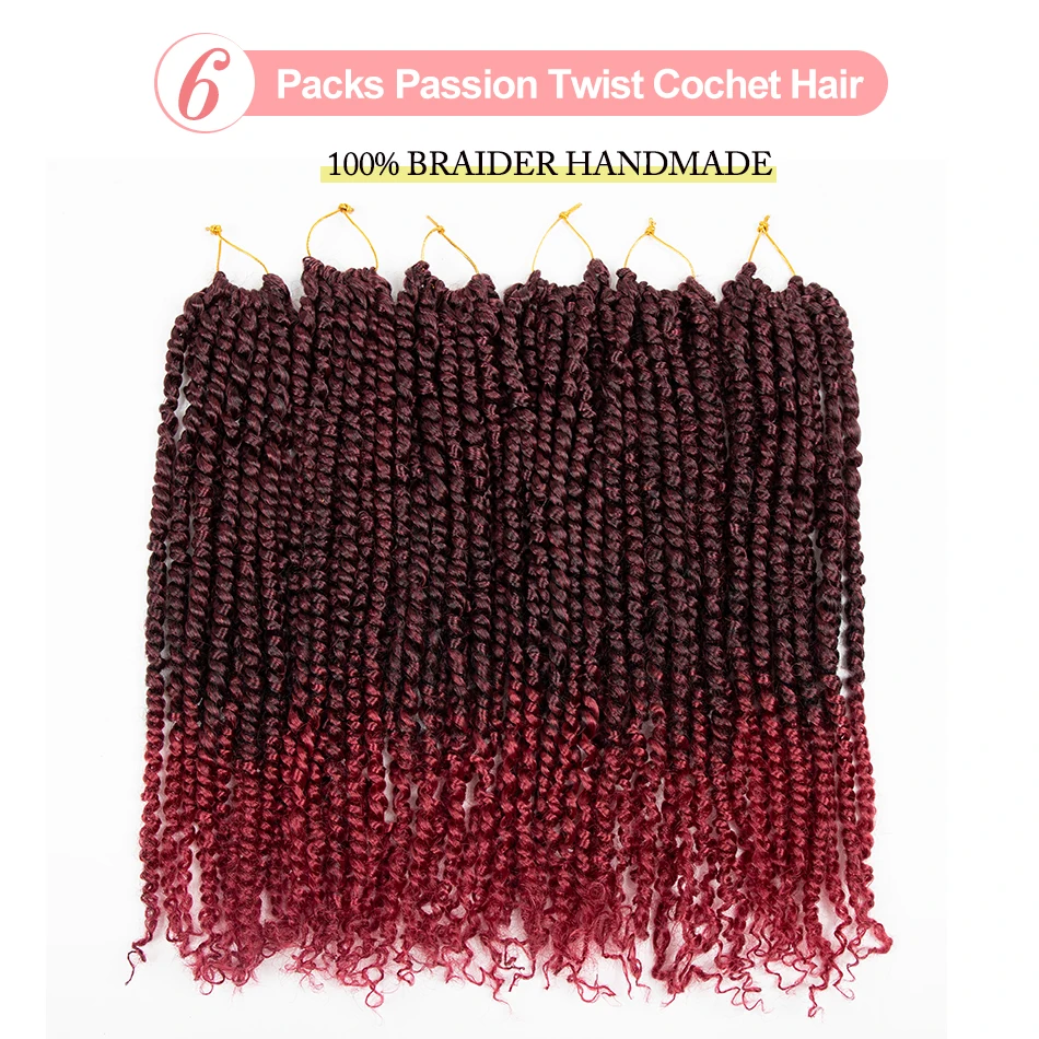 شعر أحمر تويست من باشن 18 بوصة أحمر بورجوندي ملتوية مسبقًا شعر كروشيه شعر صناعي مجعد مسبقًا للنساء #4