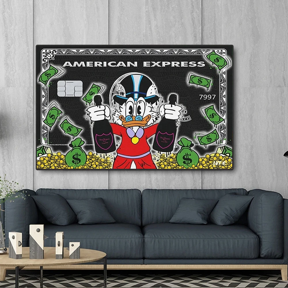 

Disney Posters Donald Duck American Express Money Artwork Fashion Wall Art Pictures Child Bedroom Home Decor for Living Room