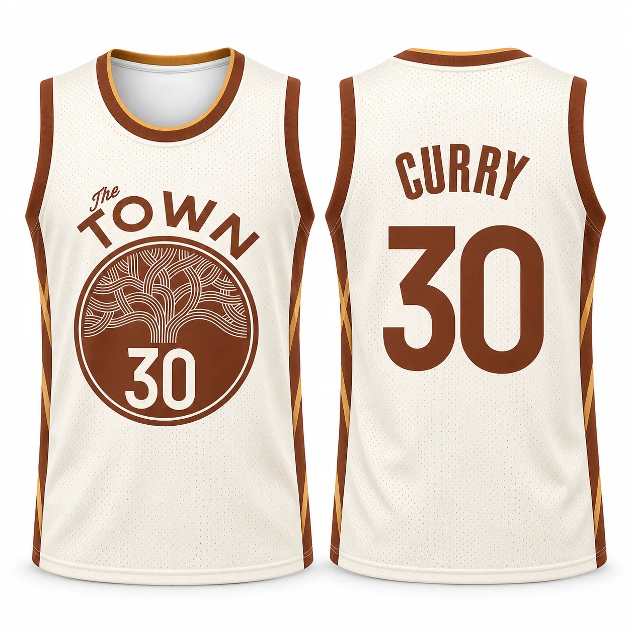 2026 New Men Women Kids Curry 30 The Town Basketball Jersey Ivory Brown Retro Sleeveless Mesh Tank Top Summer Sports Streetwear