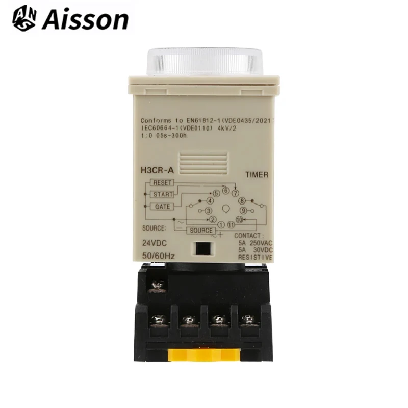 H3CR-A Time Relay Power on and off Cycle Delay Time Relay AC100-240V 24V 12V 1.2s to 300h 50/60Hz 11PIN with Socket Base PF113A