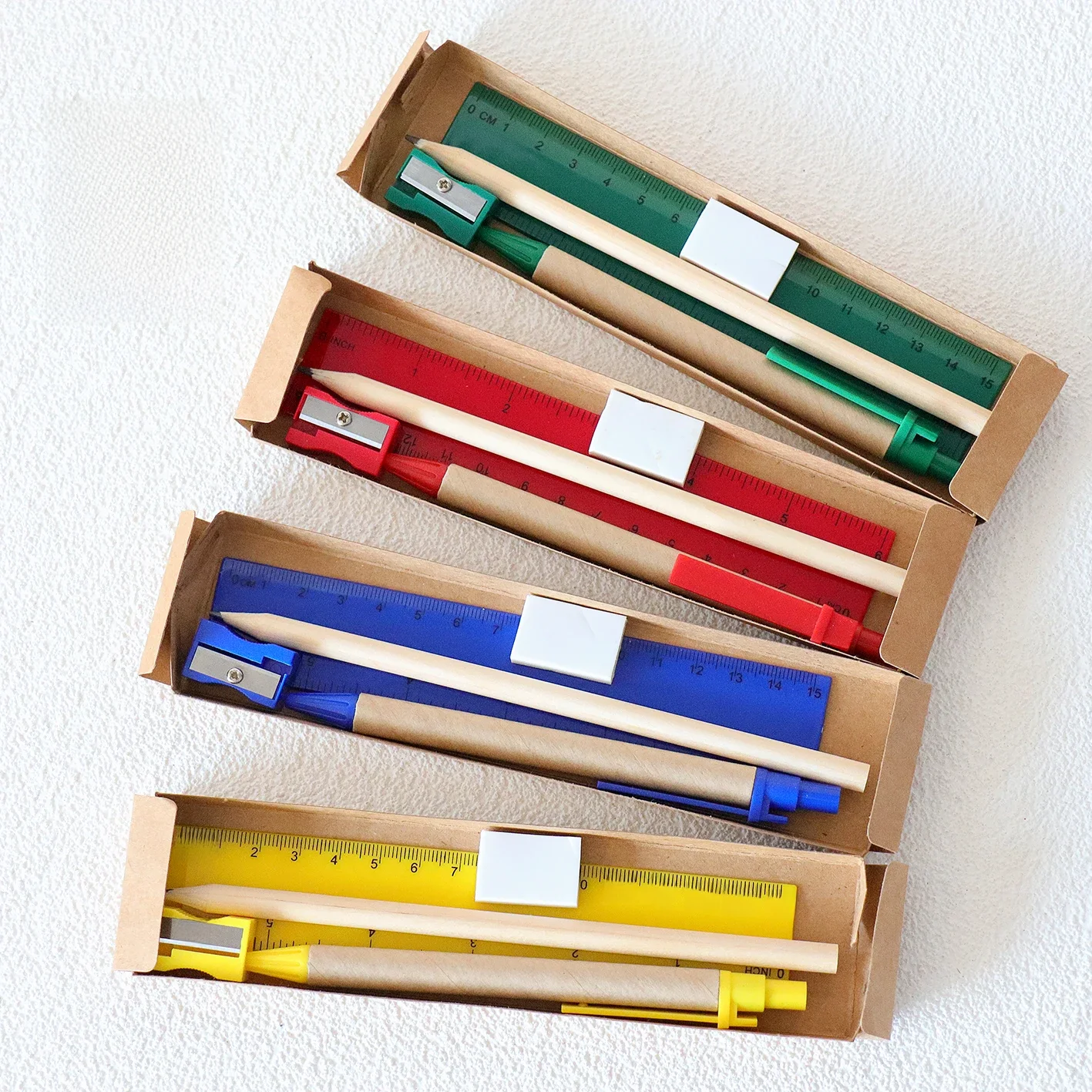 Cardboard School Case Set, Pen, Rubber, Ruler, Lápis e Afiador, Children's Birthday Details,