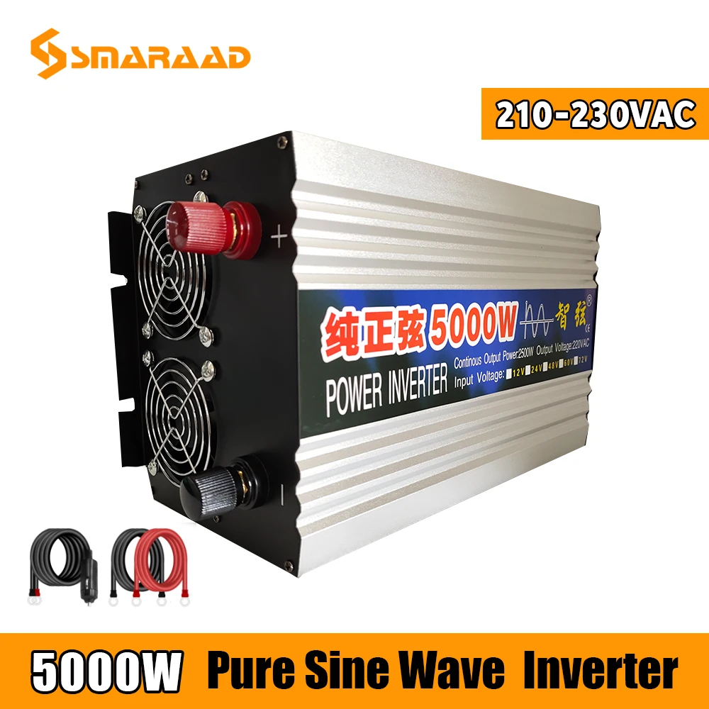 5000W Pure Sine Wave Inverter Free Energy DC 12V 24V To AC 220V 50/60HZ Converter Solar Car RV Yacht Wind Turbine LED Display