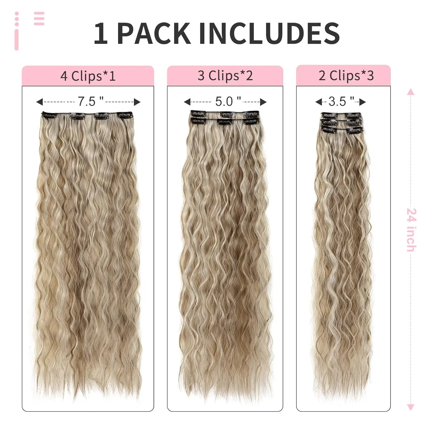 Clip In Hair Extensions,6PCS Hair Extensions Long Mermaid Waves Wavy Synthetic Clip On Hairpiece For Women