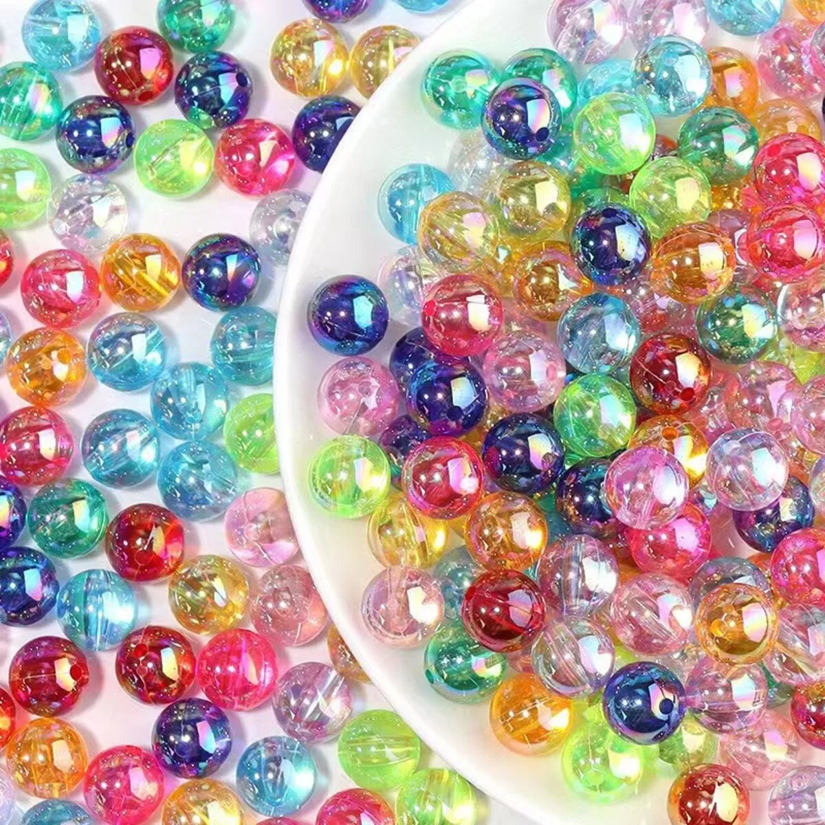 100Pcs/lot Mixed Color Round AB Spacer Beads Plastic Loose Beads Handmade Making Women Jewelry Diy Earrings Accessories