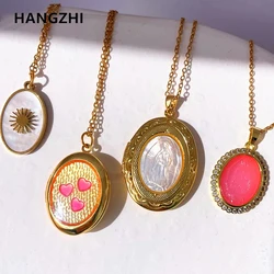 Trendy White Seashell Sun Zircon Virgin Mary Pink Heart Openable Pendant Gold Color Necklace for Women Wedding HangZhi 2022 New