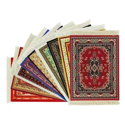 Persian Mini Woven Rug Mat Mousepad Retro Style Carpet Pattern Cup laptop PC Mouse Pad with Fring Home Office Table Decor Craft