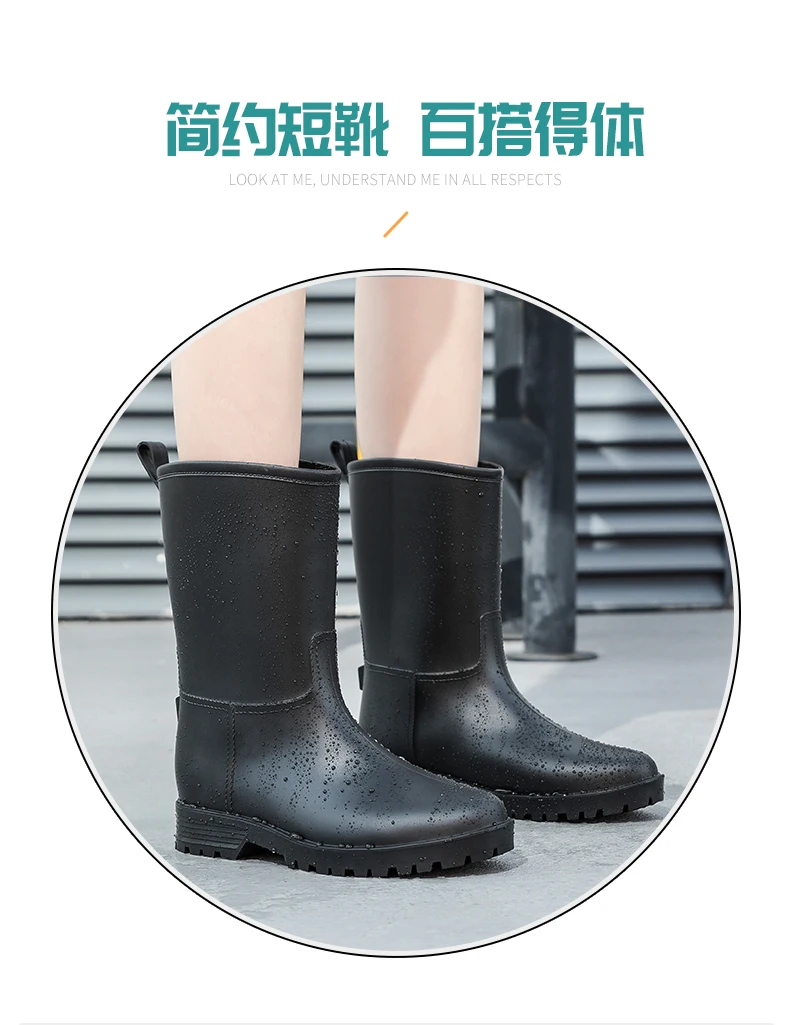 Damen-Regenstiefel mit Leopardenmuster, die bis zur Mitte der Wade reichen und rutschfest sind, einteilige, wasserdichte Gummistiefel aus PVC für den Außenbereich, Wasserschuhe zum Angeln, Regenstiefel für Gartenarbeiten, Wasserschuhe für den Garten. – Detail 2