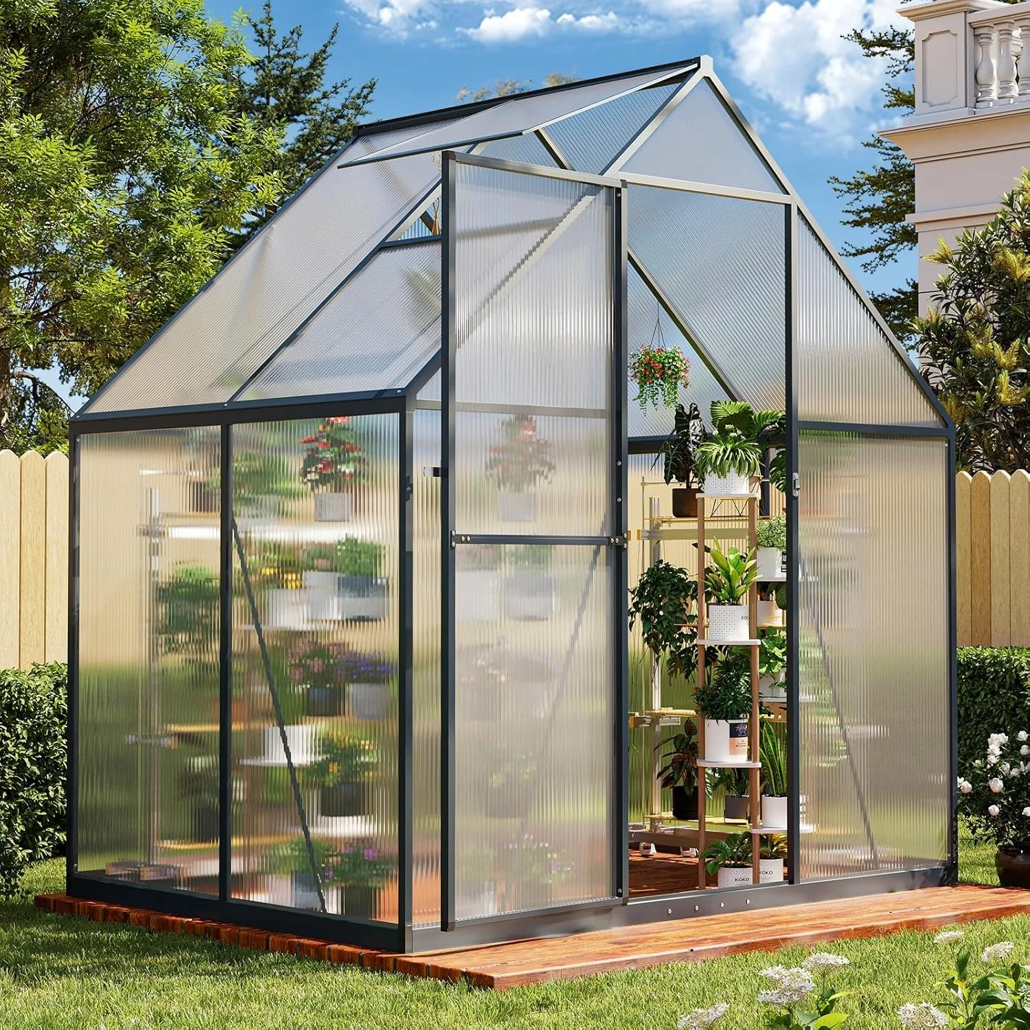 Nordivale 4x6FT Outdoor Greenhouse Sturdy Aluminum Frame Polycarbonate Panels with Roof Vent and Lockable Door for Garden Backyard Black