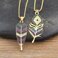 AIBEF Vintage Plume Shape Necklace Women Multicolour Rhinestone Choker Chain Copper CZ Pendant Anniversary Jewelry Unisex Gift