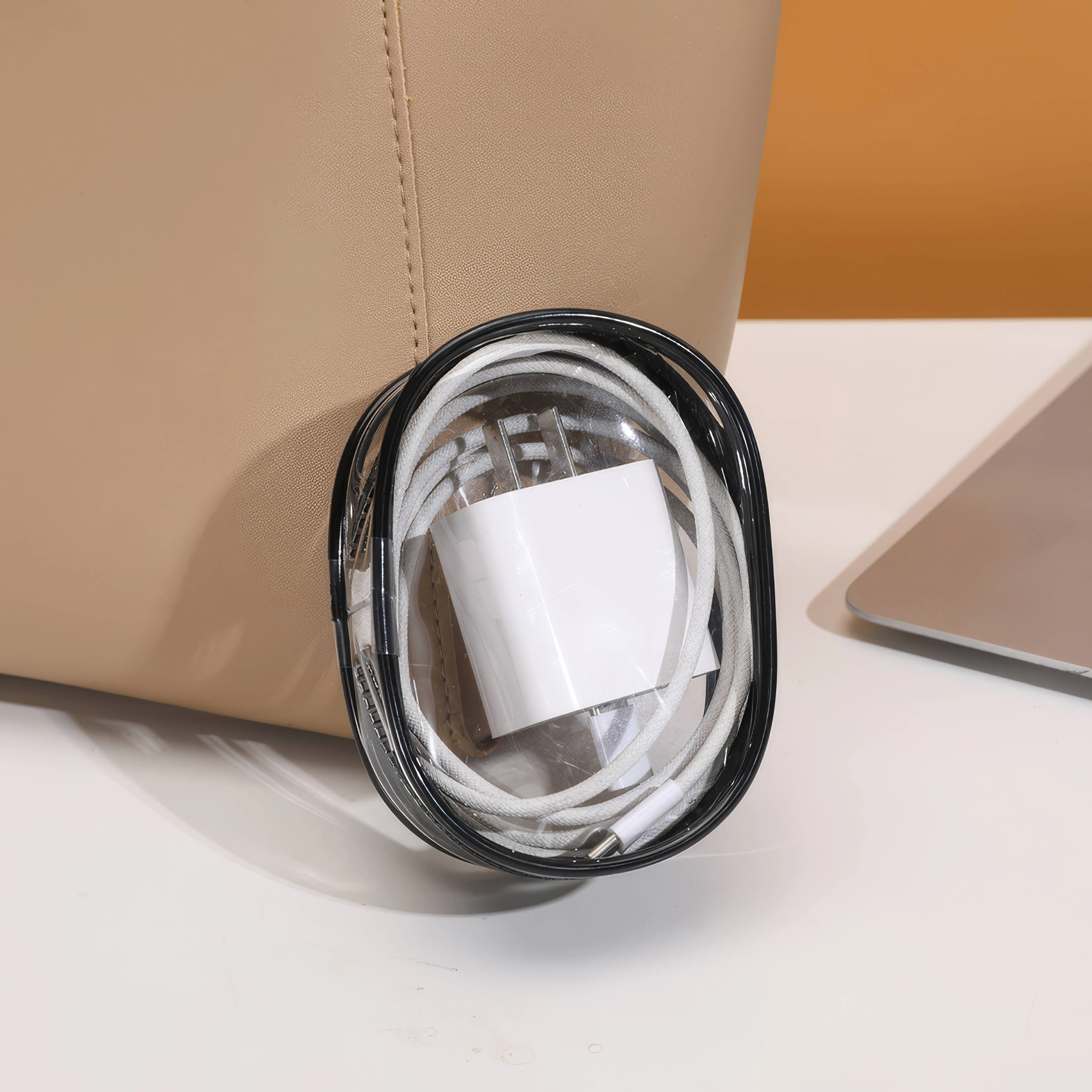 1 Charger Storage Bag Black, Transparent Phone Charger Storage Bag, Portable Storage, Universal Storage Device