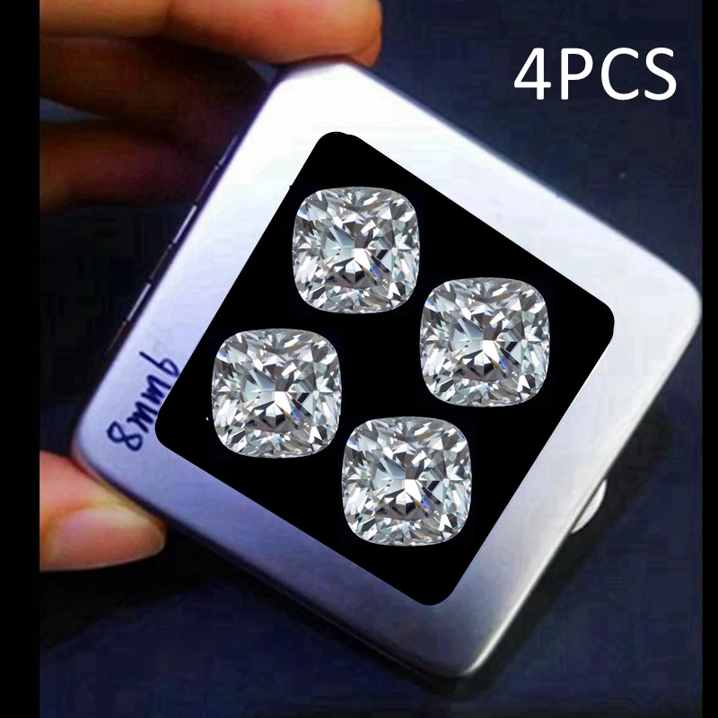 

4 PCS Natural White Sapphire 8x8mm Sparkling Square Cut Loose Gemstones for Jewelry Making