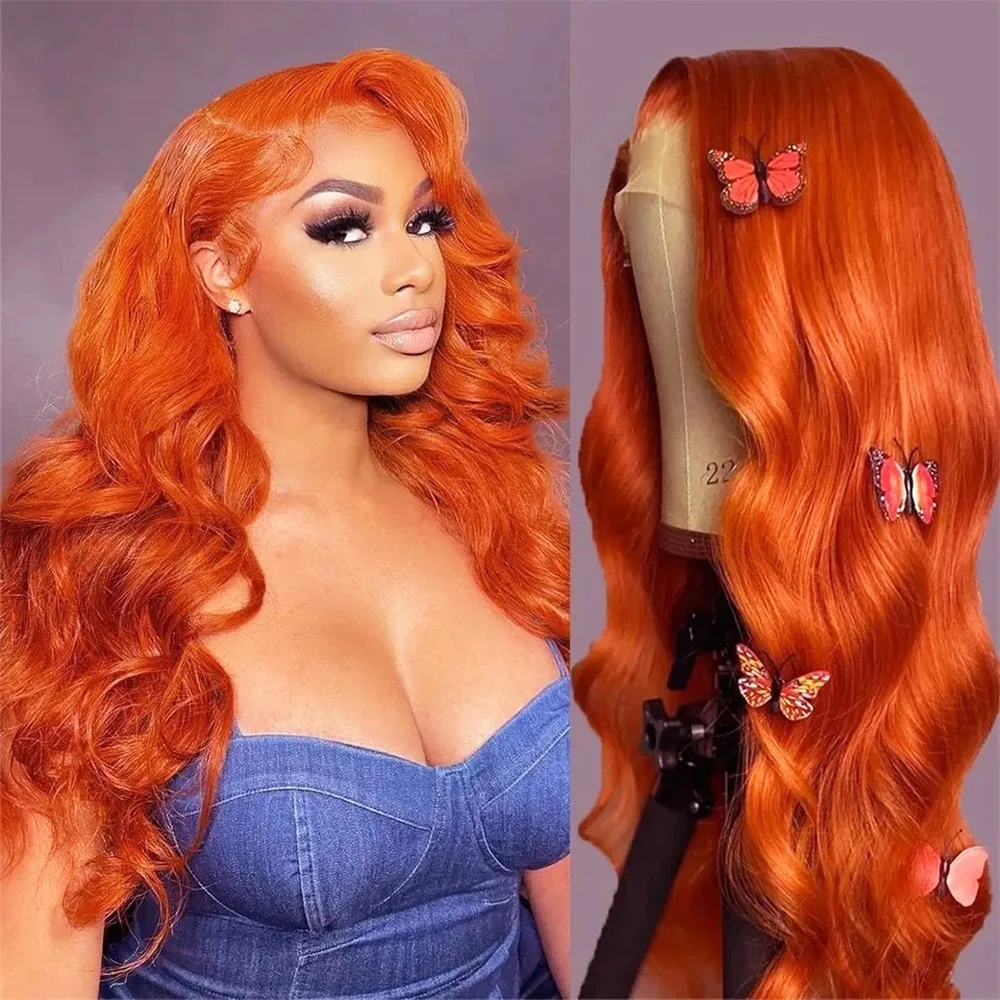 30 34 Inches Ginger Lace Front Wigs Human Hair Body Wave Human Hair Wig Orange 13x4 HD Lace Frontal Wigs Human Hair For Women