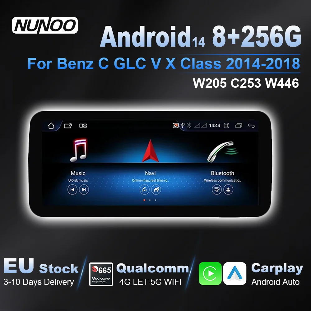 Qualcomm Wireless Carplay für Mercedes Benz C GLC V X Klasse W205 W446 2014-2018 Touchscreen Android Auto Radio Multimedia