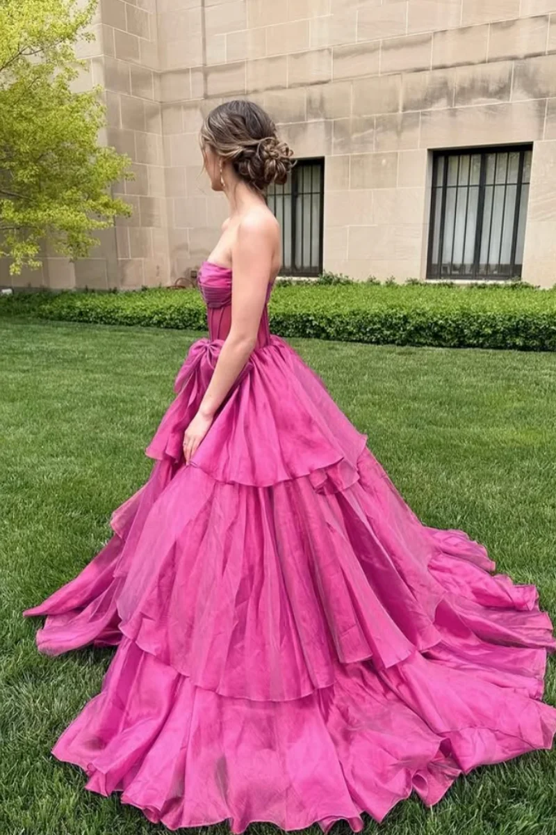 Jessica Abiti da sera con fiocco fatti a mano Abiti da ballo multistrato in organza Abiti da festa di nozze da donna sexy con spalle scoperte personalizzati