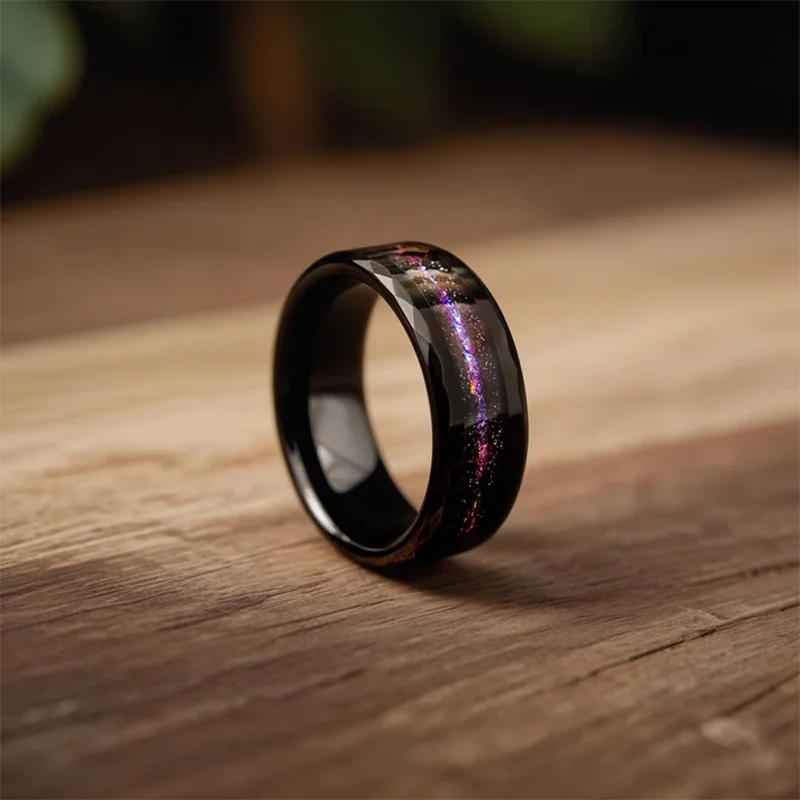 Black Tungsten Carbide Galaxy Wedding Band Ring for Men