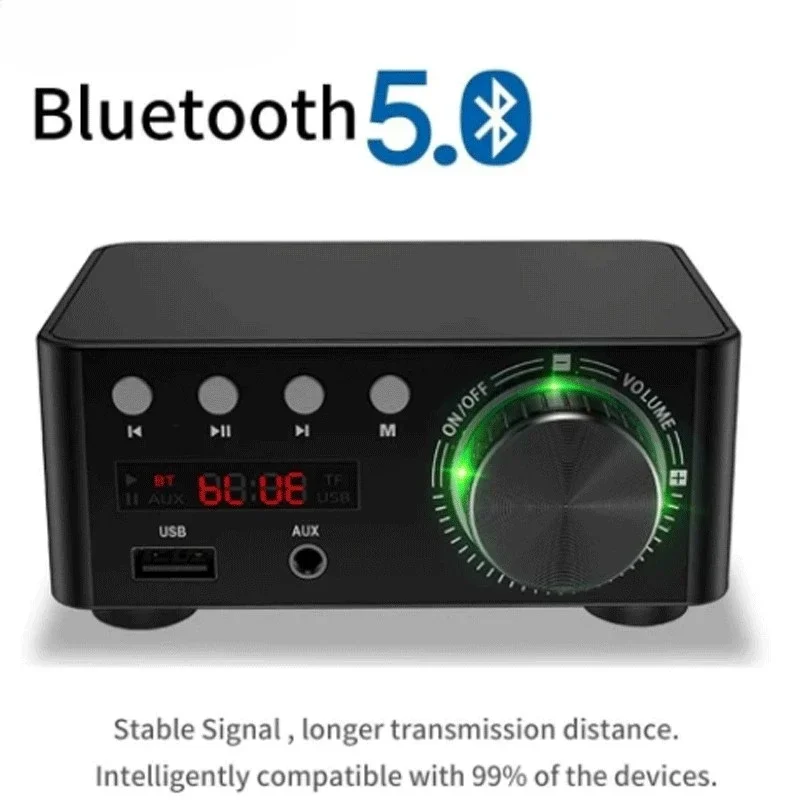 Mini Audio HiFi Bluetooth 5.0 Power Class D Amplifier Tpa3116 Digital Amp 50W*2 Home Audio Car Marine USB/AUX IN