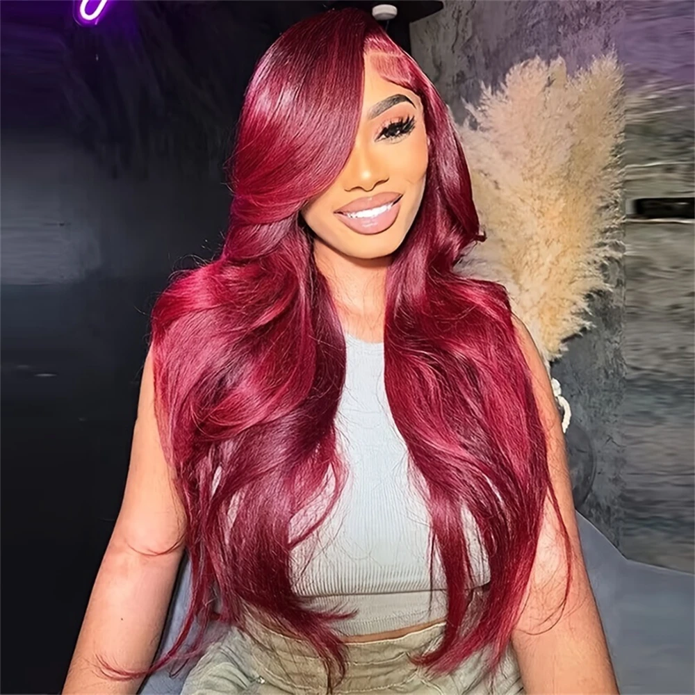 

220 Density Glueless Wig For Women 99j Burgundy Human Hair Wig Body Wave 13x4 13x6 Lace Front Human Hair For Black Women