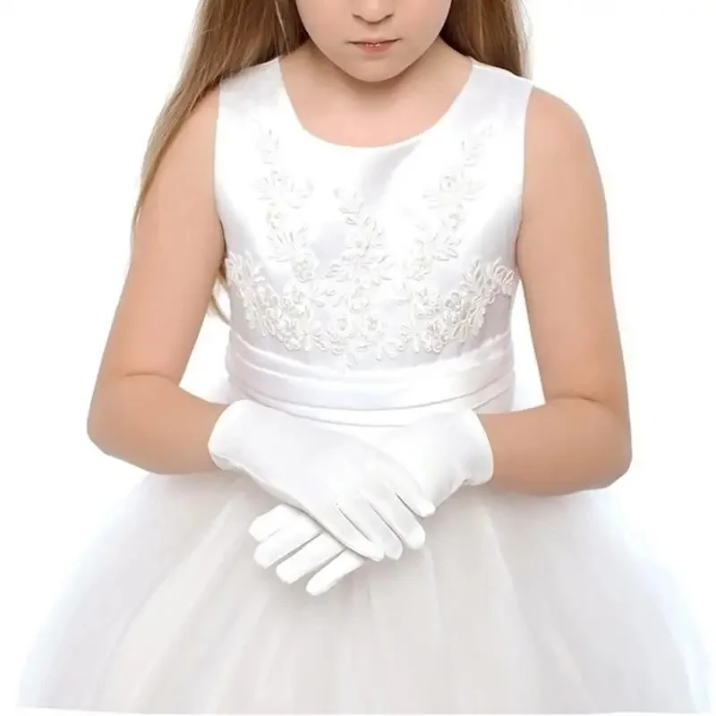 Gants Blancs Courts en Satin pour Enfant, Accessoires de Scène de brev, Fleurs de Mariage, Bergame