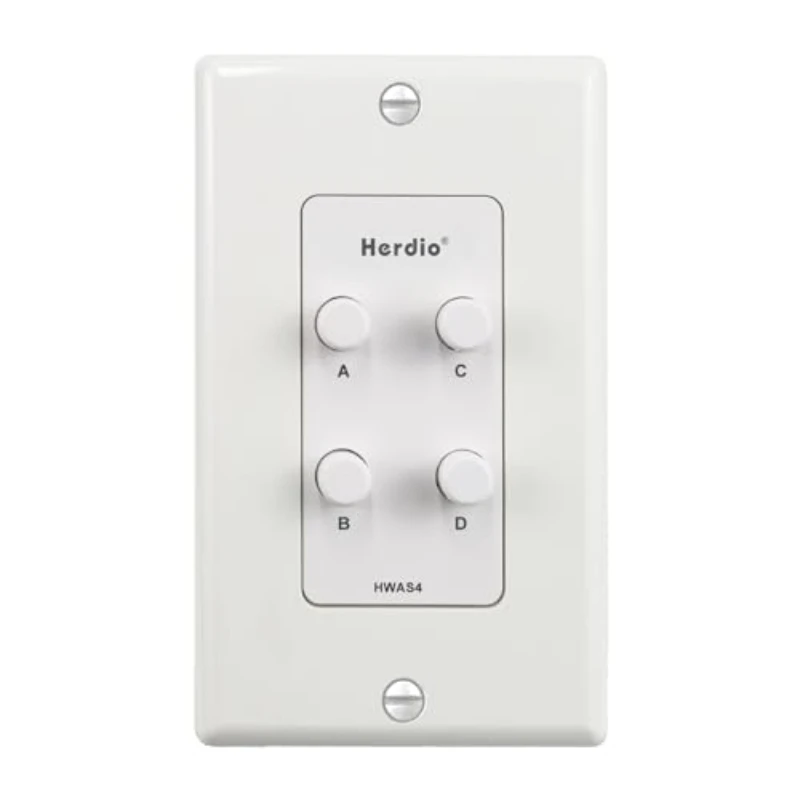 Herdio In-Wall Speaker Selector Switch - 4 Channel Home Audio Speakers Controller for Pair of Speakers - Support 120W Peak Power
