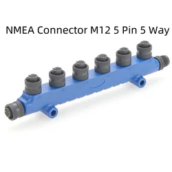 M12 Micro-C Multiport 6 Way Adapter Splitter Tee Connector T-Splitter for NMEA2000 Can Bus DeviceNet CANOpen Sensor Junction Box